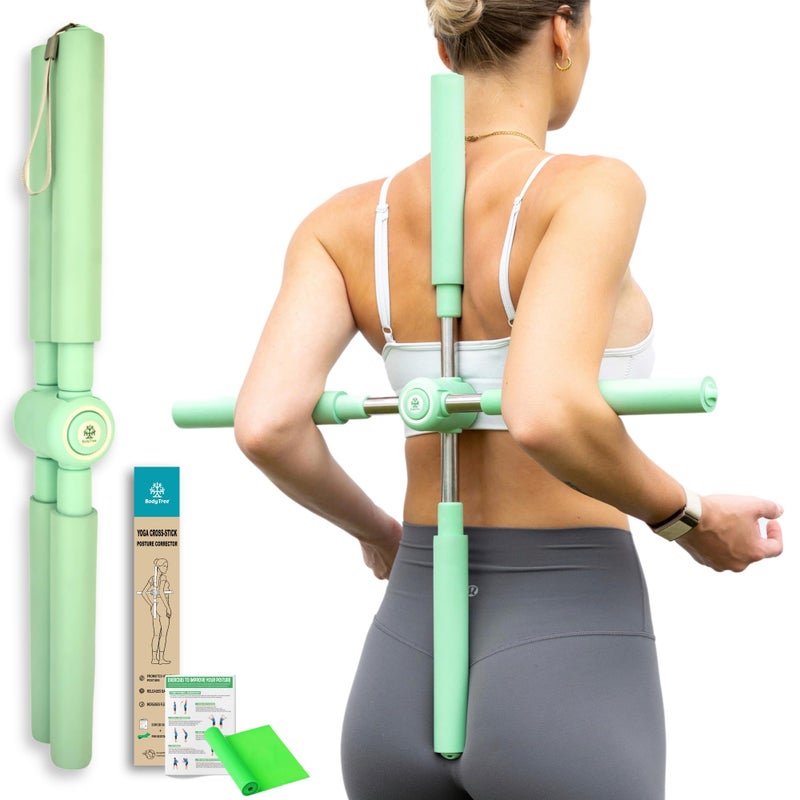 BodyTree Posture Corrector Yoga Cross Stick Back Pain Relief for Men Women Stretcher and Straightener for Upper and Lower Back Stretch Pole Neck Hump Equipment Sets bar Device Brace
